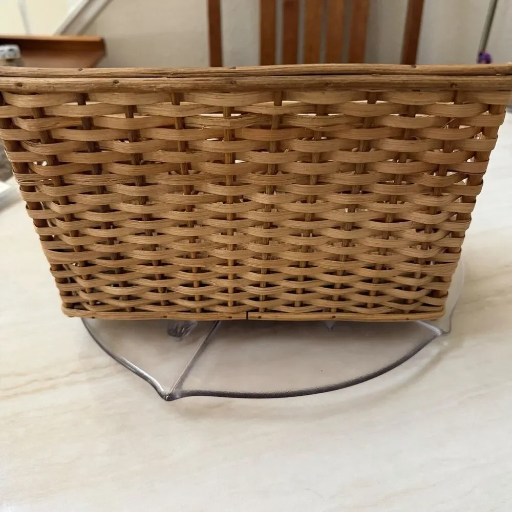 Vintage Wicker Rattan Divided Storage Basket Organizer Mail Utensil Holder 11”